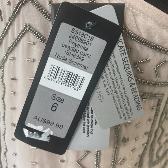 NWT Forever New Top Camisole Delicate Beaded Pink Spaghetti straps Boho Size 6 - Picture 15 of 15